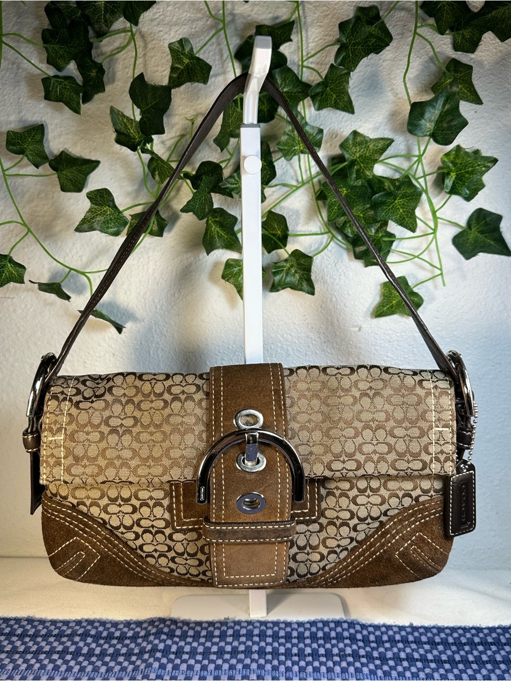 Vintage Coach Soho 3628 Signature Brown Suede Canvas and Silver hardware